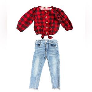 Jessica Simpson Girls Gingham Plaid Flannel Top + Jegging Pant Set Size 2T